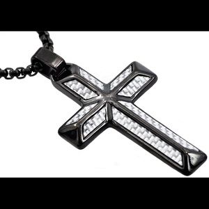 Stainless Steel Carbon Fiber Cross Pendant
